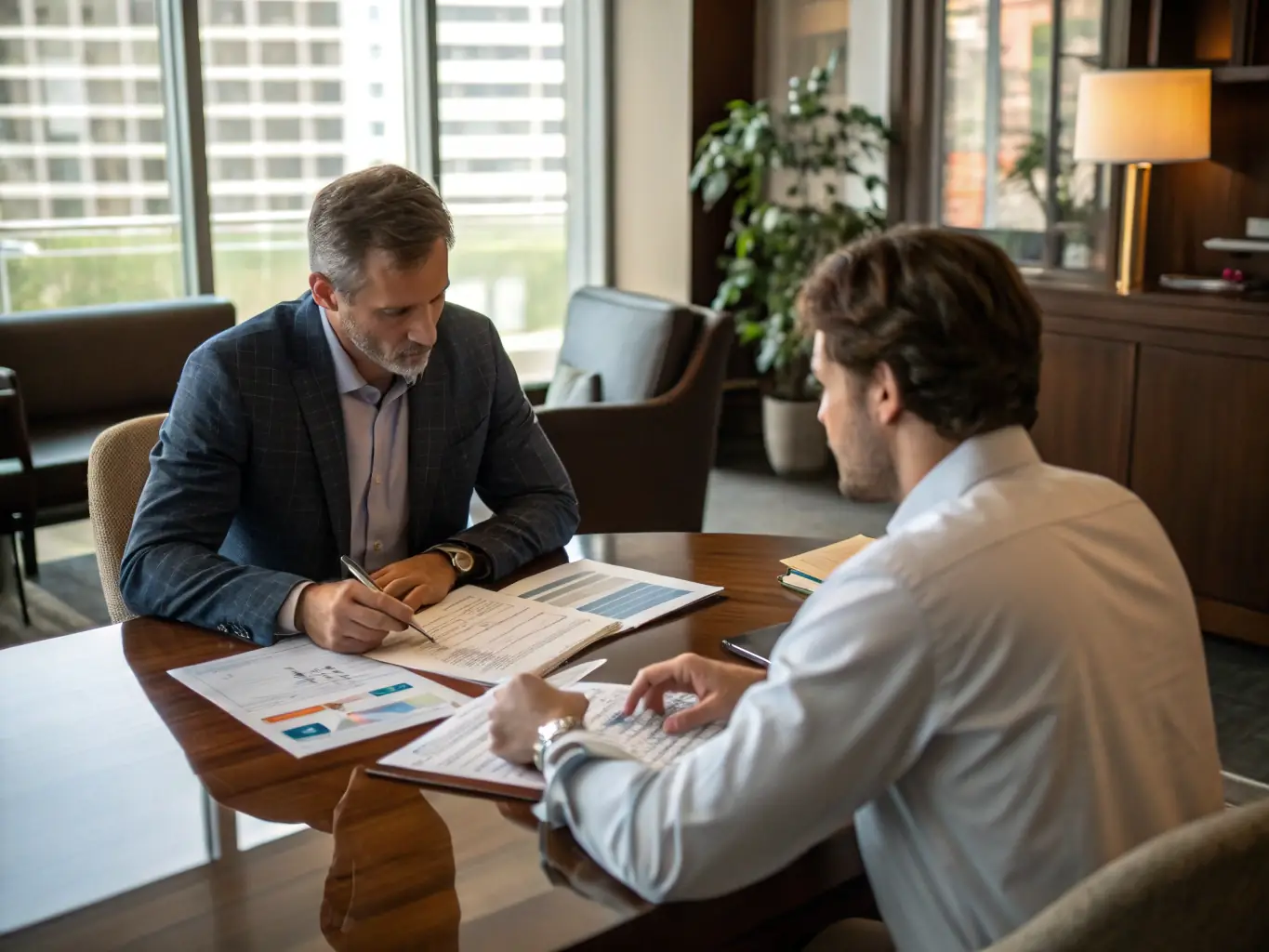 A professional image of a financial advisor providing personalized advice to a client in a comfortable setting, emphasizing trust and expertise.
